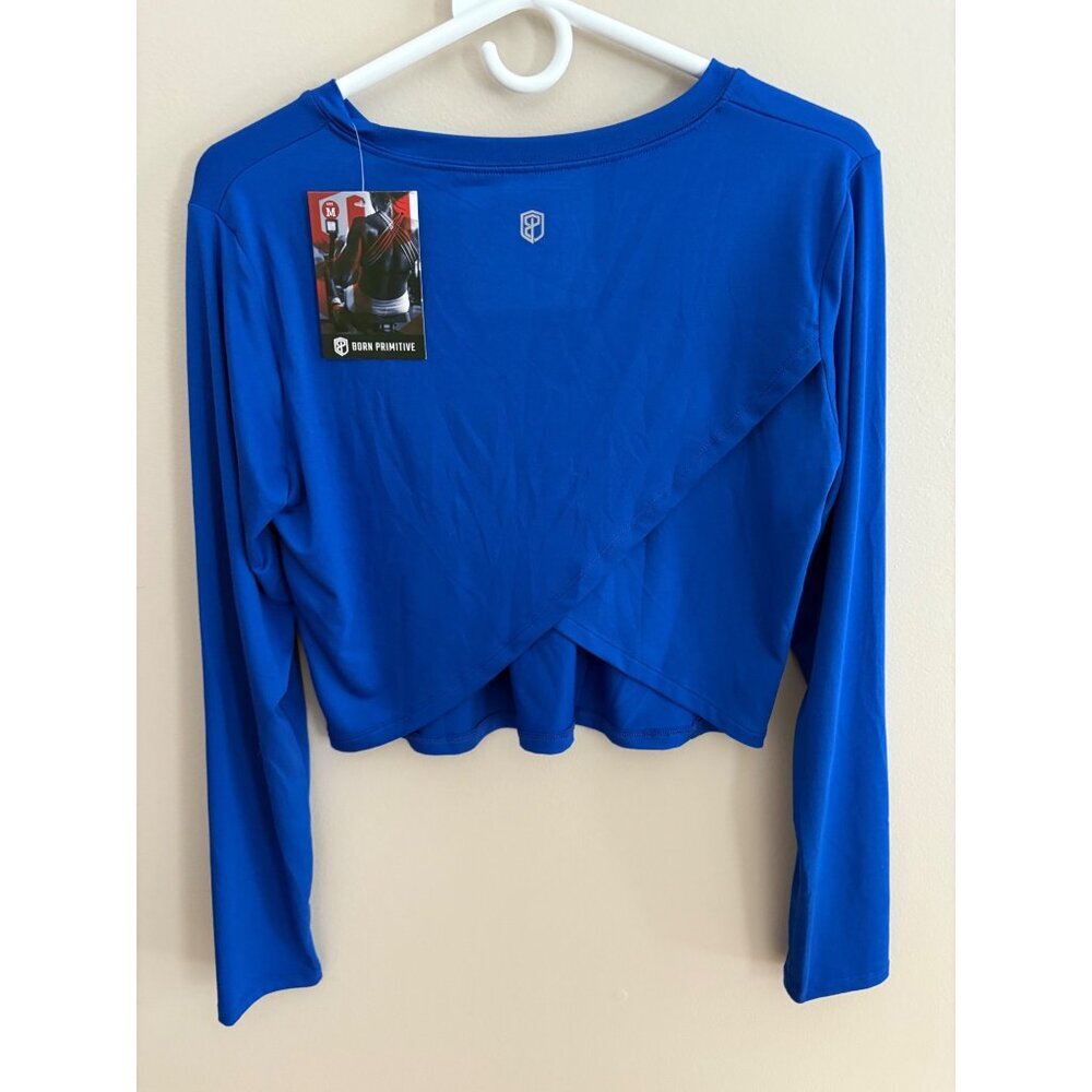 Born Primitive NWT Cross Back Long Sleeve Crop Training Top Blue Size Medium - Picture 3 of 8